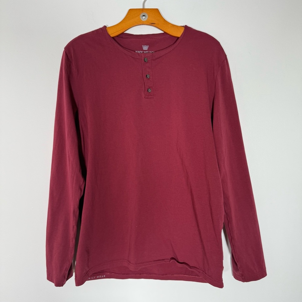 Mack Weldon 100% Pima Cotton Red Long Sleeve Henley Minimalist L